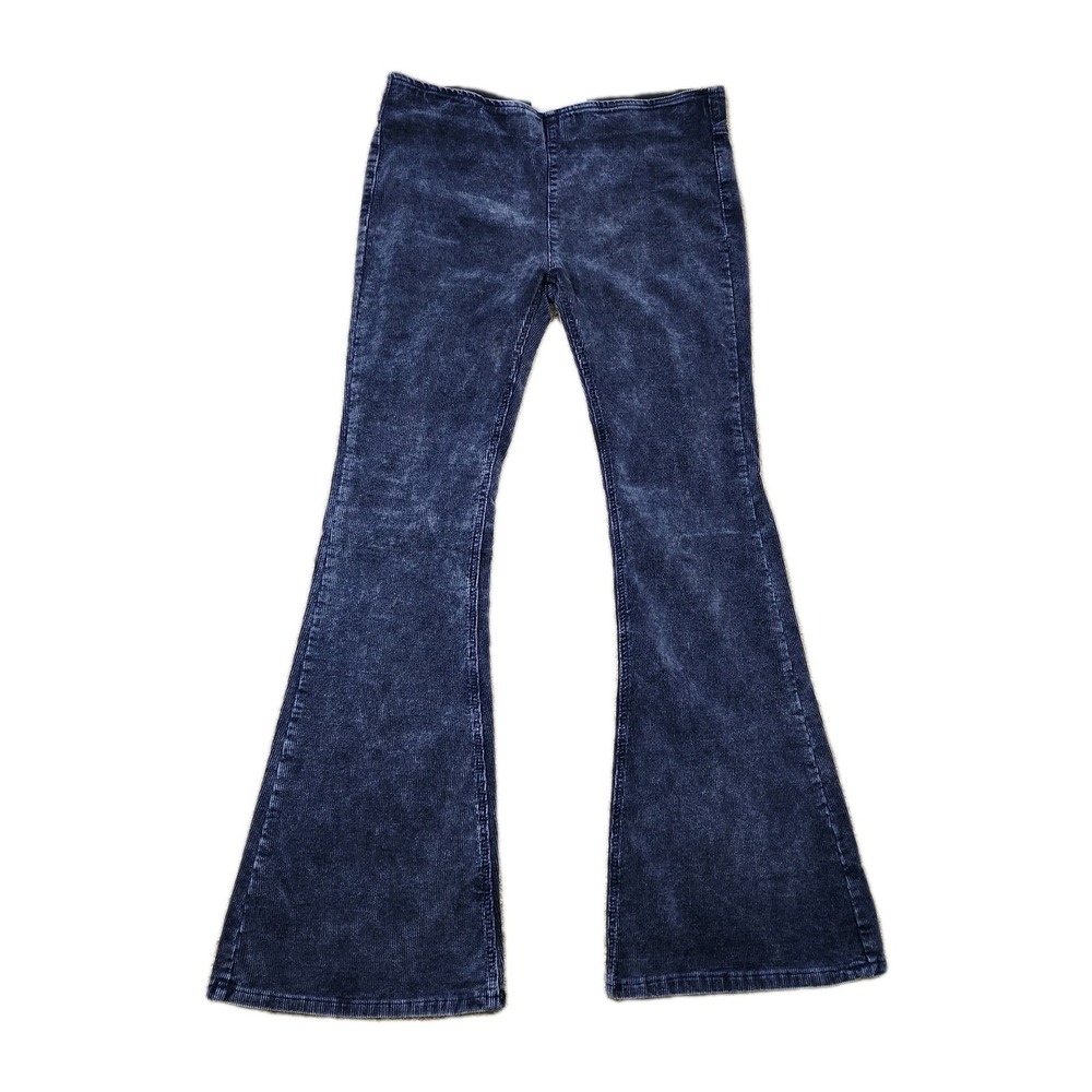 Newbury Kustom Blue Corduroy Flare Pants‎ Womens L Low Rise Stretch Boho Retro